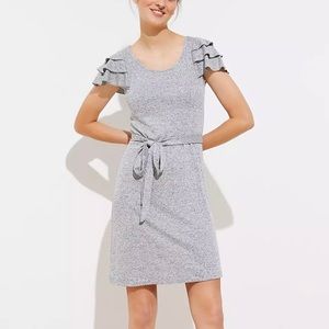 LOFT | Grey Tiered Flutter Short Sleeve Tie Waist  Knit Dress *NWT* Sz S